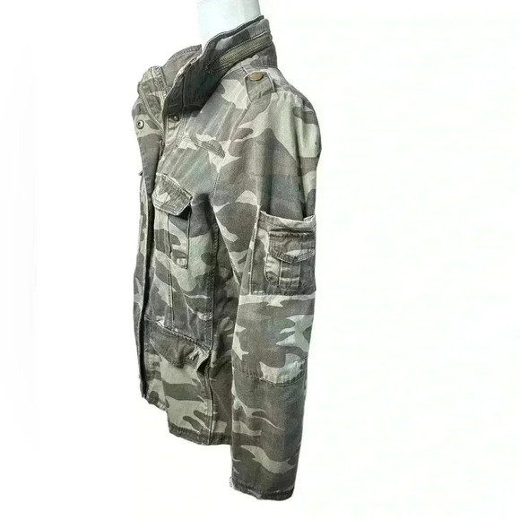 Angel Kiss Los Angeles Jacket Medium Green Camouflage Military Full Zip Snaps - Picture 2 of 7